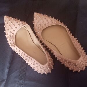 Christian Louboutin Spiked Tan Flats